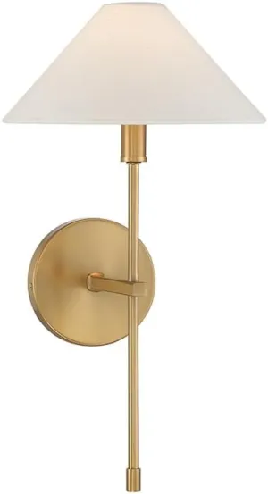 Savoy House 9-6608-1-322 Avon Traditional Vintage White Linen Fabric Wall Sconce, 1-Light 60 Watt, 18" H x 9" W, Warm Brass