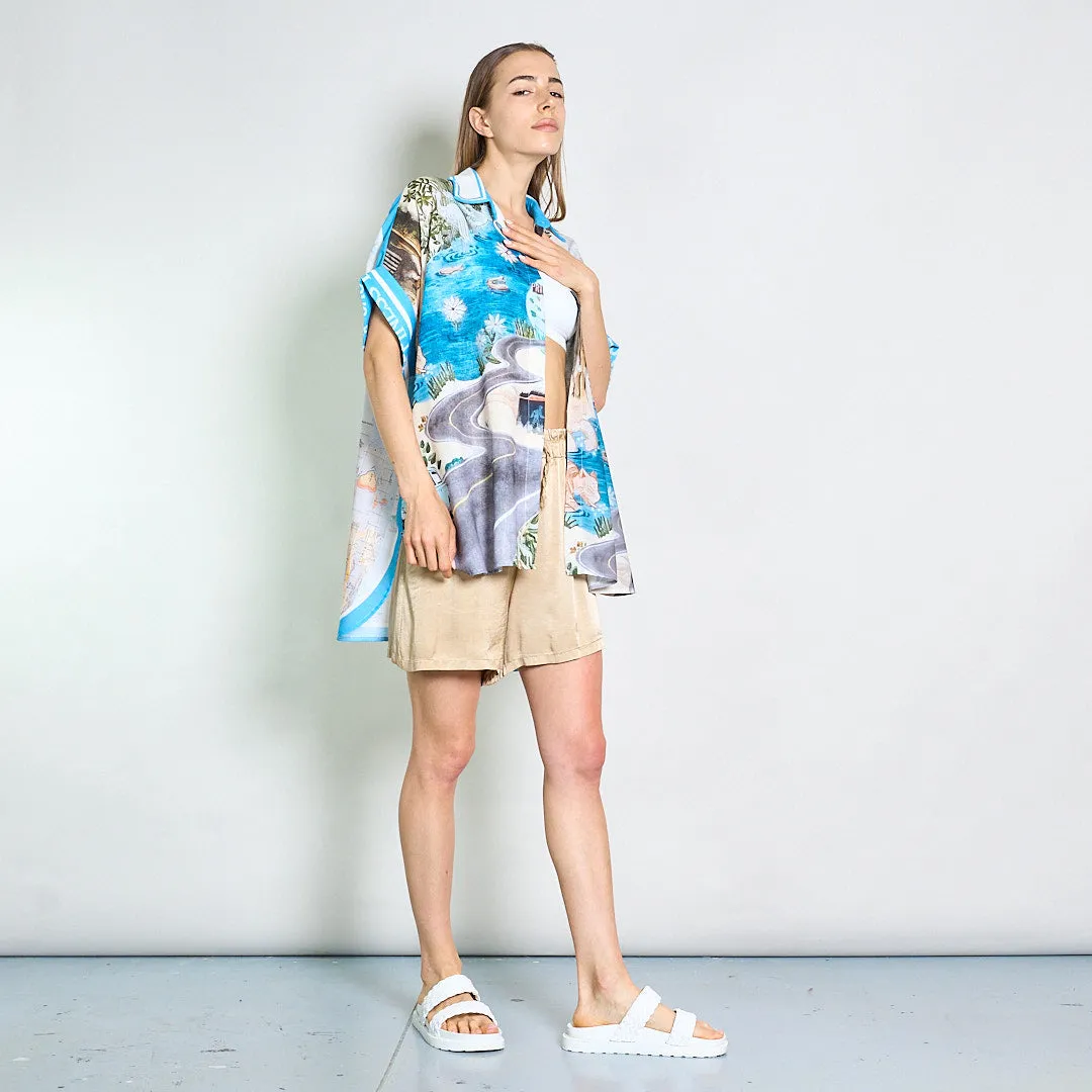 Scenic nature road and river print oversized shirt wholesale