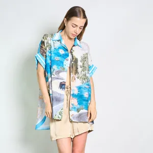 Scenic nature road and river print oversized shirt wholesale