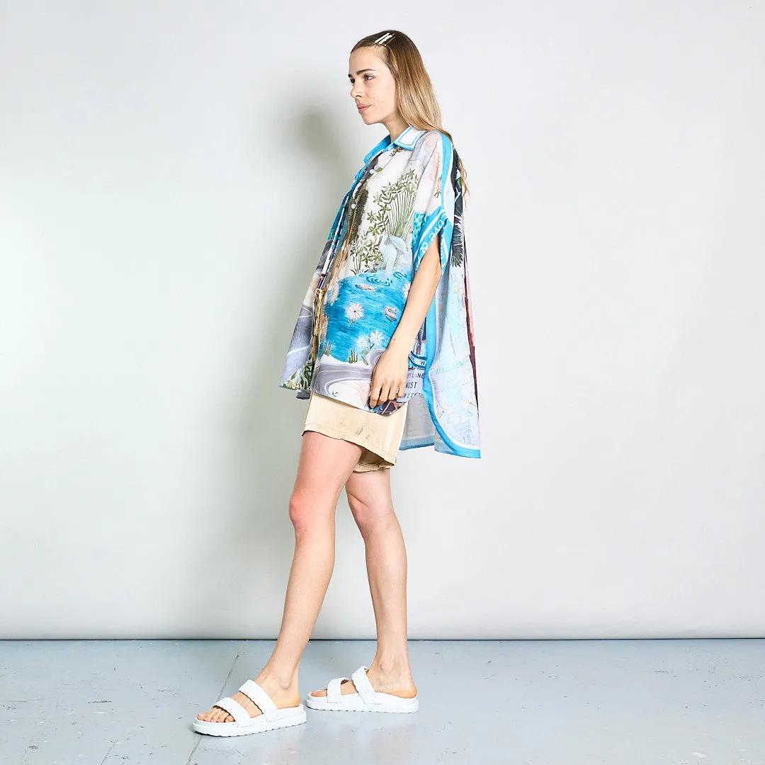 Scenic nature road and river print oversized shirt wholesale