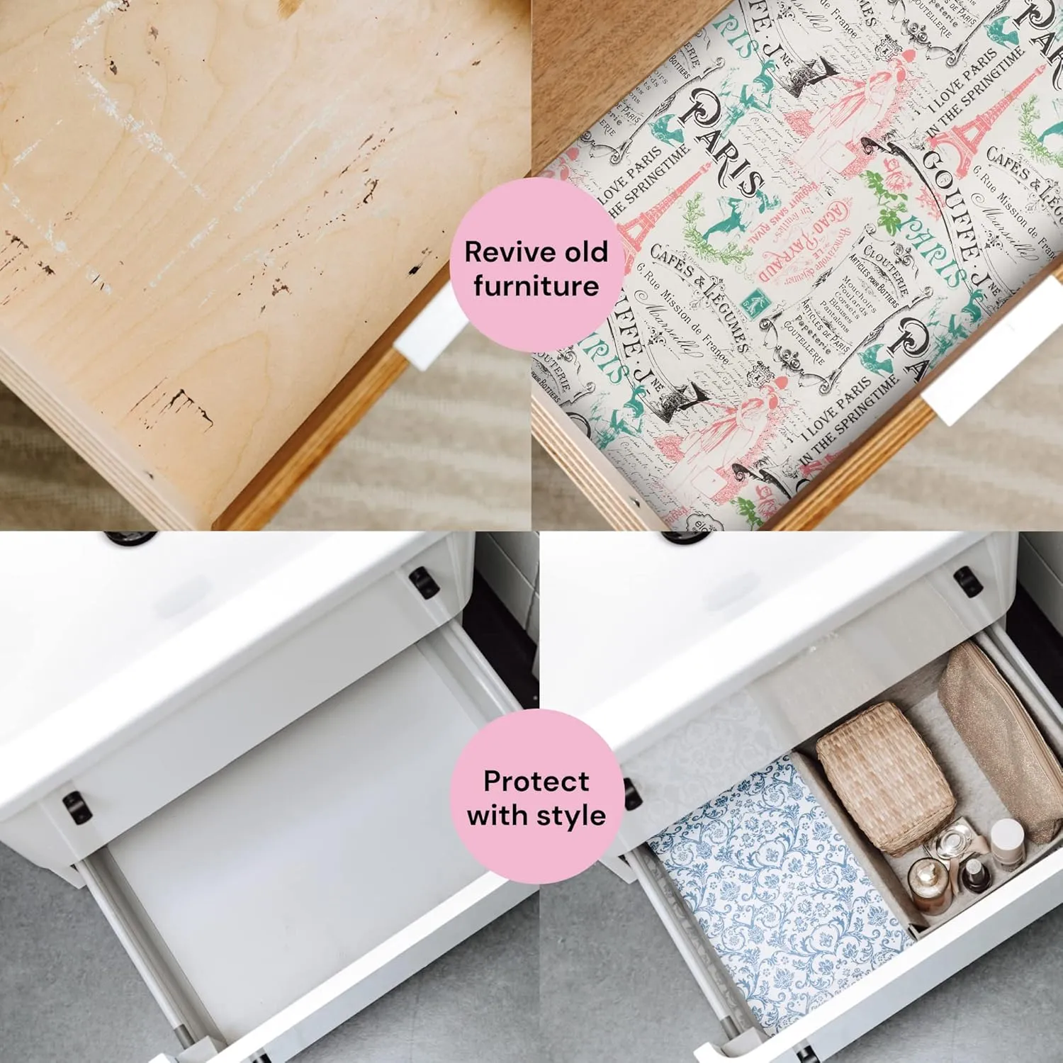 Scented Drawer and Shelf Liners - Vintage Charm - Six (6) Large 14 x 19.6 Inch Sheets - Non-Adhesive Paper Sheets for Closet Shelves and Dresser Drawers - (Vintage Paris)