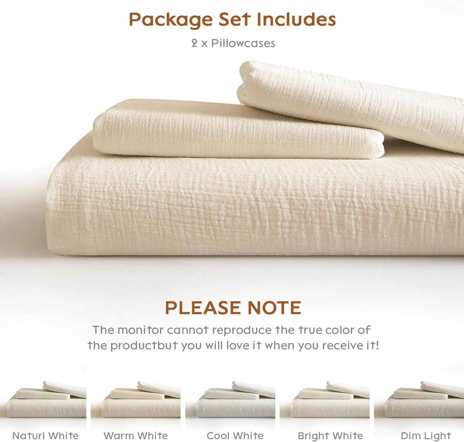 SE SOFTEXLY Muslin Pillowcases Standard Size 100% Cotton, 2 Pack Linen Like Pillow Shams with Envelope Closure, Ultral Soft and Breathable Pillow Case Covers, Off-White, 20" X 26", No Filling