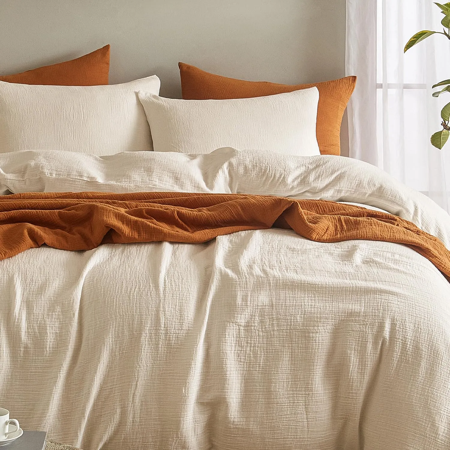SE SOFTEXLY Muslin Pillowcases Standard Size 100% Cotton, 2 Pack Linen Like Pillow Shams with Envelope Closure, Ultral Soft and Breathable Pillow Case Covers, Off-White, 20" X 26", No Filling