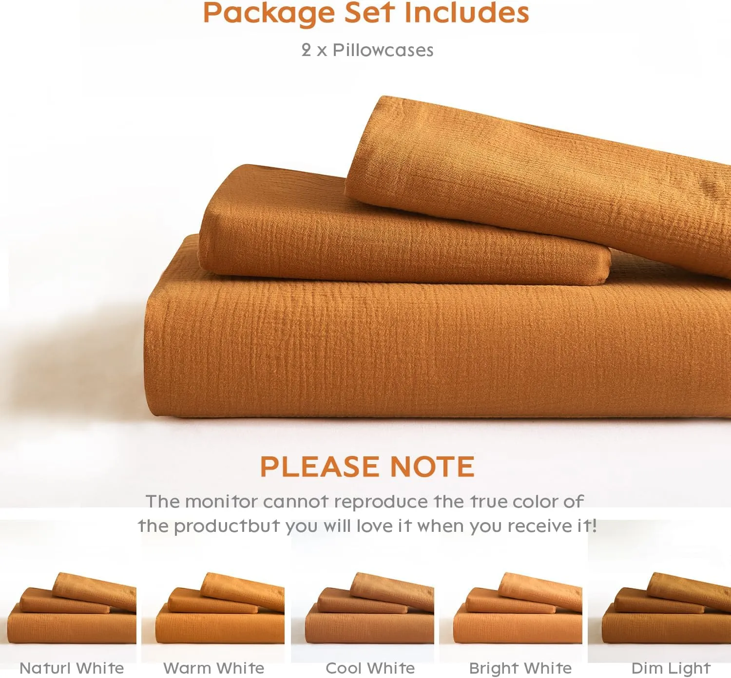 SE SOFTEXLY Muslin Pillowcases Standard Size 100% Cotton, 2 Pack Linen Like Pillow Shams with Envelope Closure, Ultral Soft and Breathable Pillow Case Covers, Pumpkin, 20" X 26", No Filling