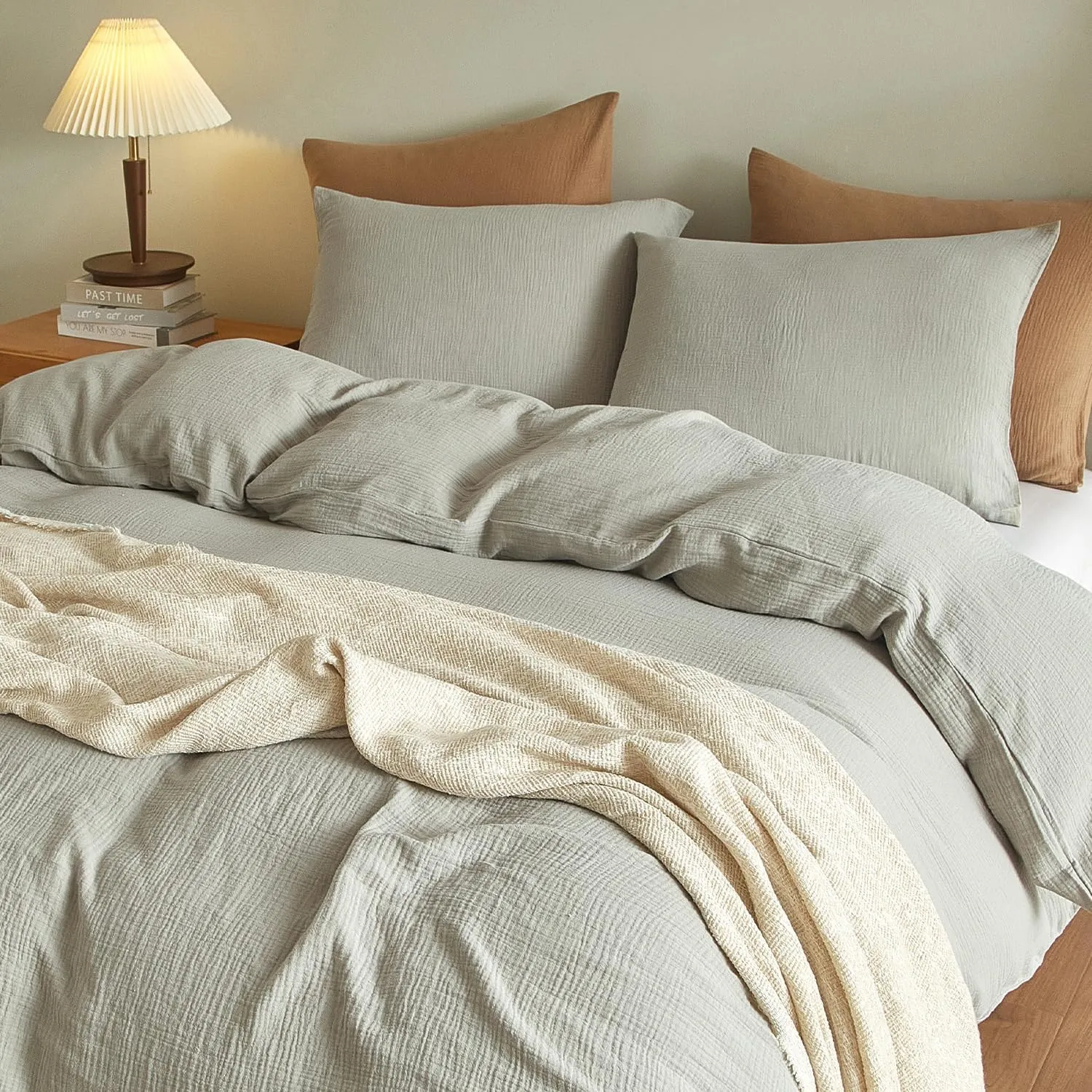 SE SOFTEXLY Muslin Pillowcases Standard Size 100% Cotton, 2 Pack Linen Like Pillow Shams with Envelope Closure, Ultral Soft and Breathable Pillow Case Covers, Smoky-Green, 20" X 26", No Filling