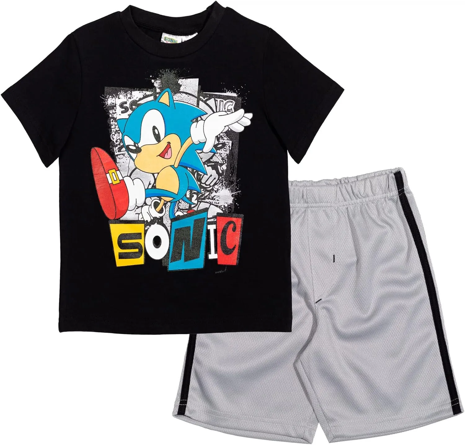 SEGA Sonic the Hedgehog Athletic Pullover T-Shirt & Shorts Outfit Set Toddler to Big Kid