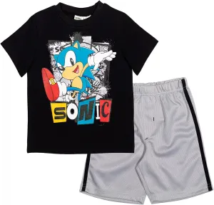 SEGA Sonic the Hedgehog Athletic Pullover T-Shirt & Shorts Outfit Set Toddler to Big Kid