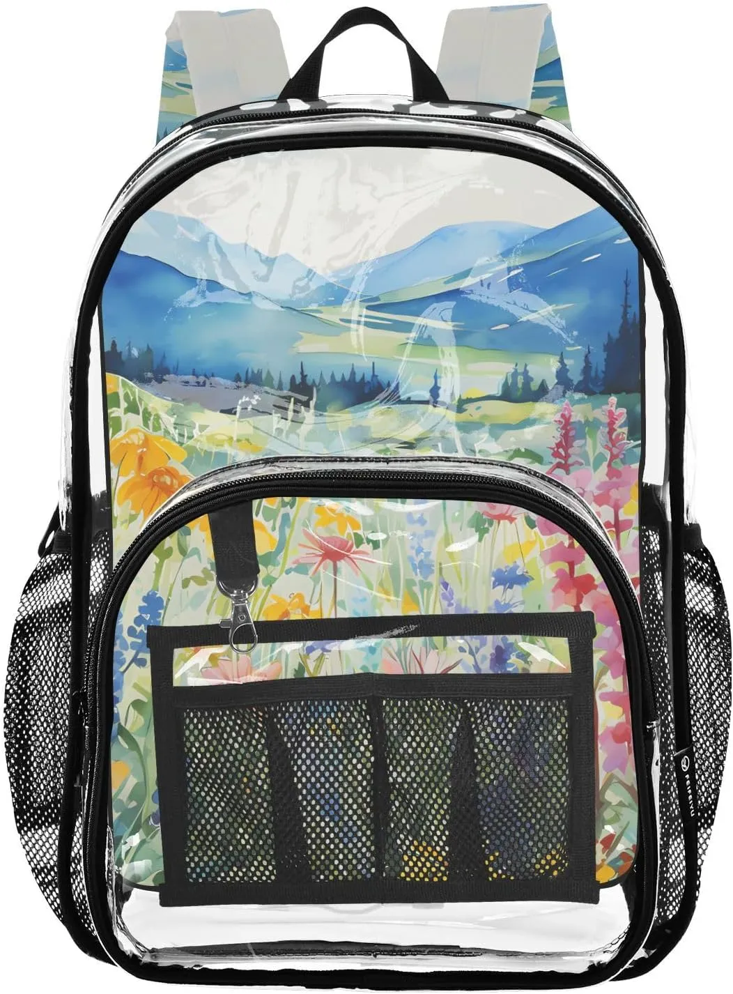senya Transparent School Bag Pink-purple Wildflower Bushes Travel Backpack With Water-Resistant PVC Plastic Clear Bagpack