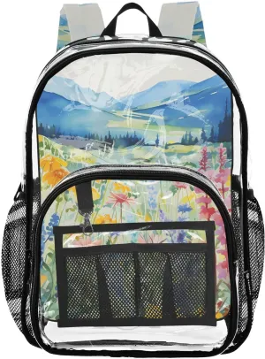 senya Transparent School Bag Pink-purple Wildflower Bushes Travel Backpack With Water-Resistant PVC Plastic Clear Bagpack