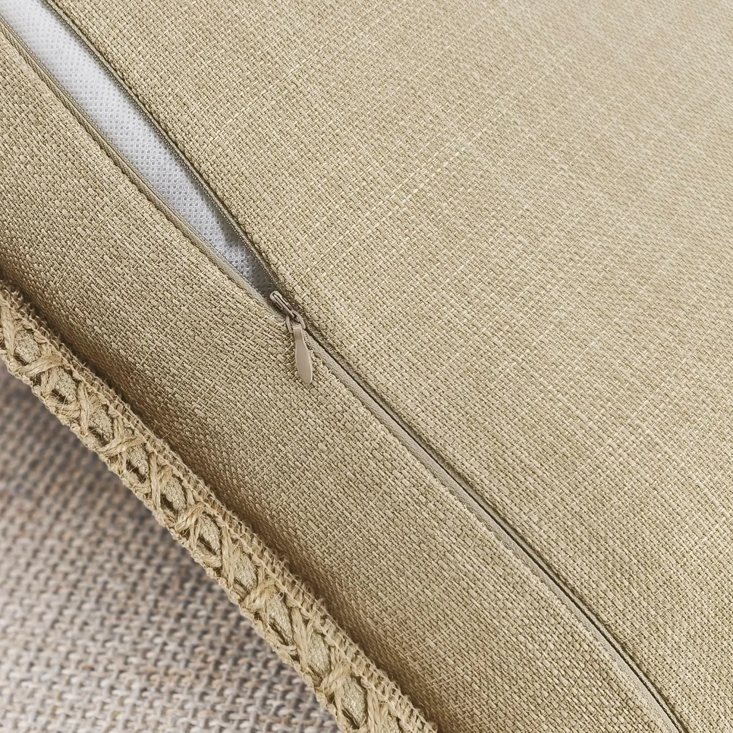 Set of 2 Farmhouse Throw Pillow Covers - Burlap Linen Trimmed Tailored Edges Decorative Cushion Covers for Bed Home Outdoor Decoration (2 Pieces, 22" x22", Beige Brown/Linen Band)