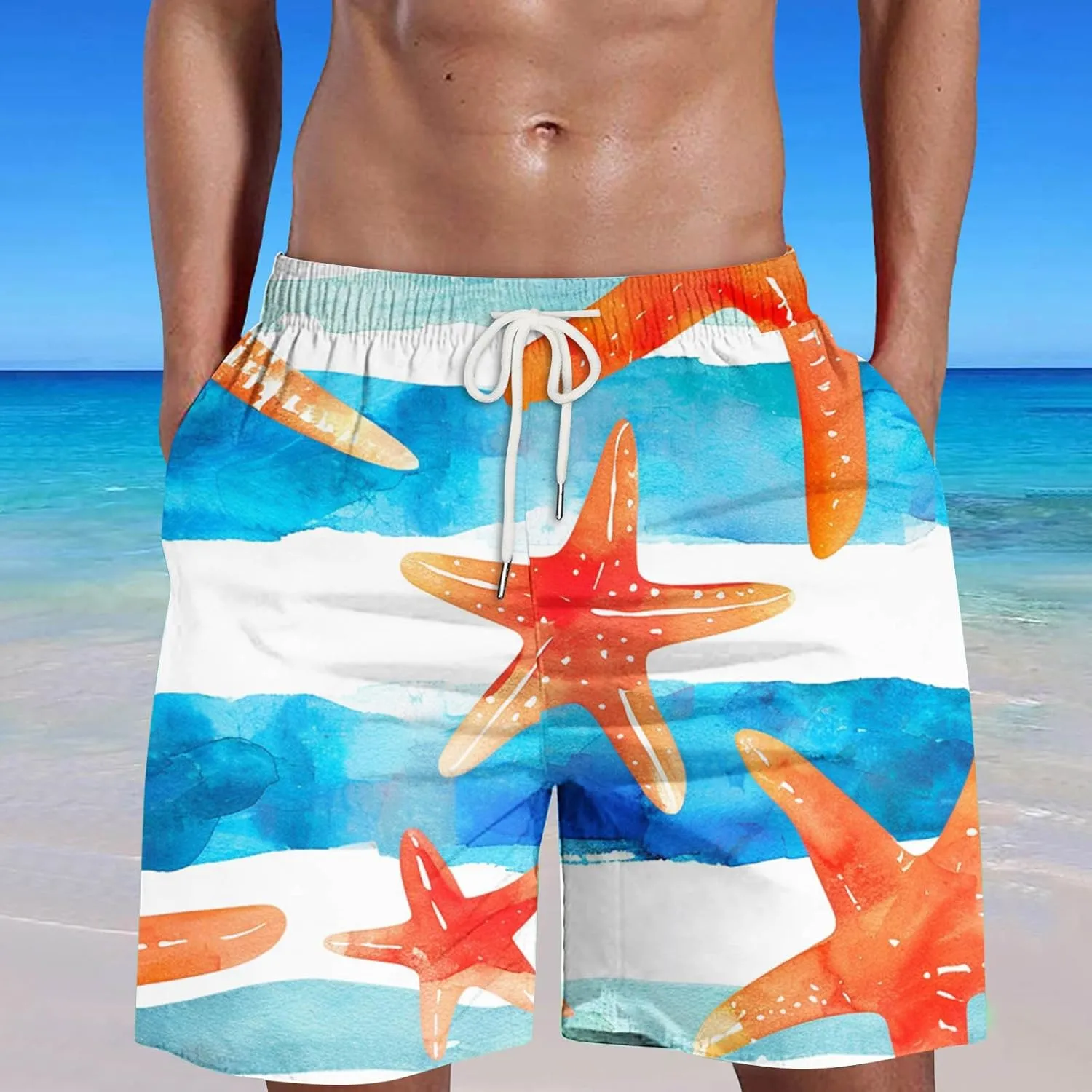 Sets for Men Summer Digital Print Drawstring Tie Elastic Waist Casual Fashion Beach Shorts Beach Shorts Swim Mens