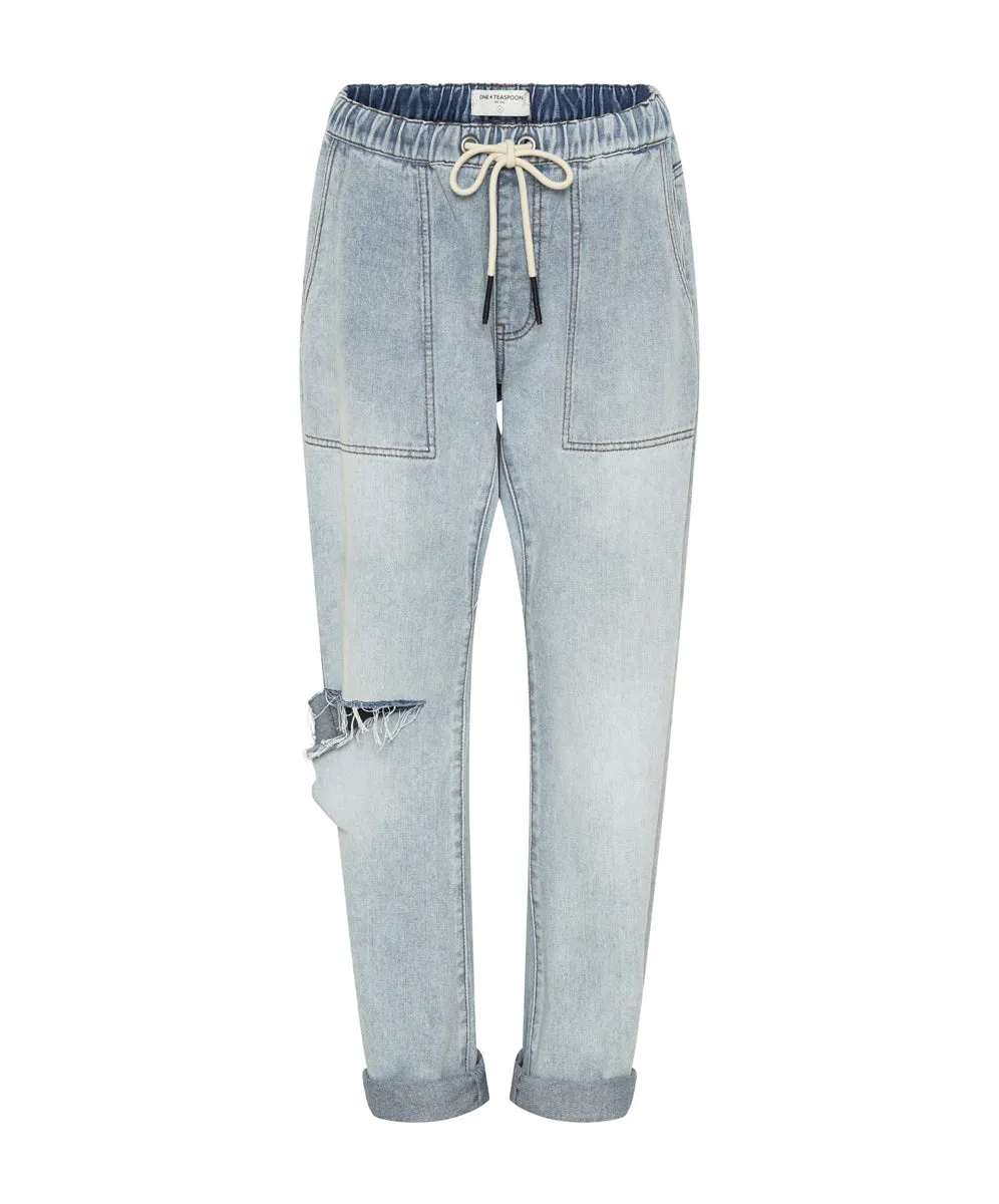 Shabbies Low Waist Drawstring Boyfriend Denim Jeans - Dream