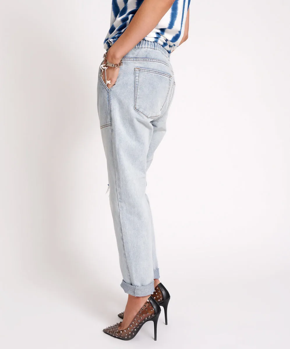 Shabbies Low Waist Drawstring Boyfriend Denim Jeans - Dream