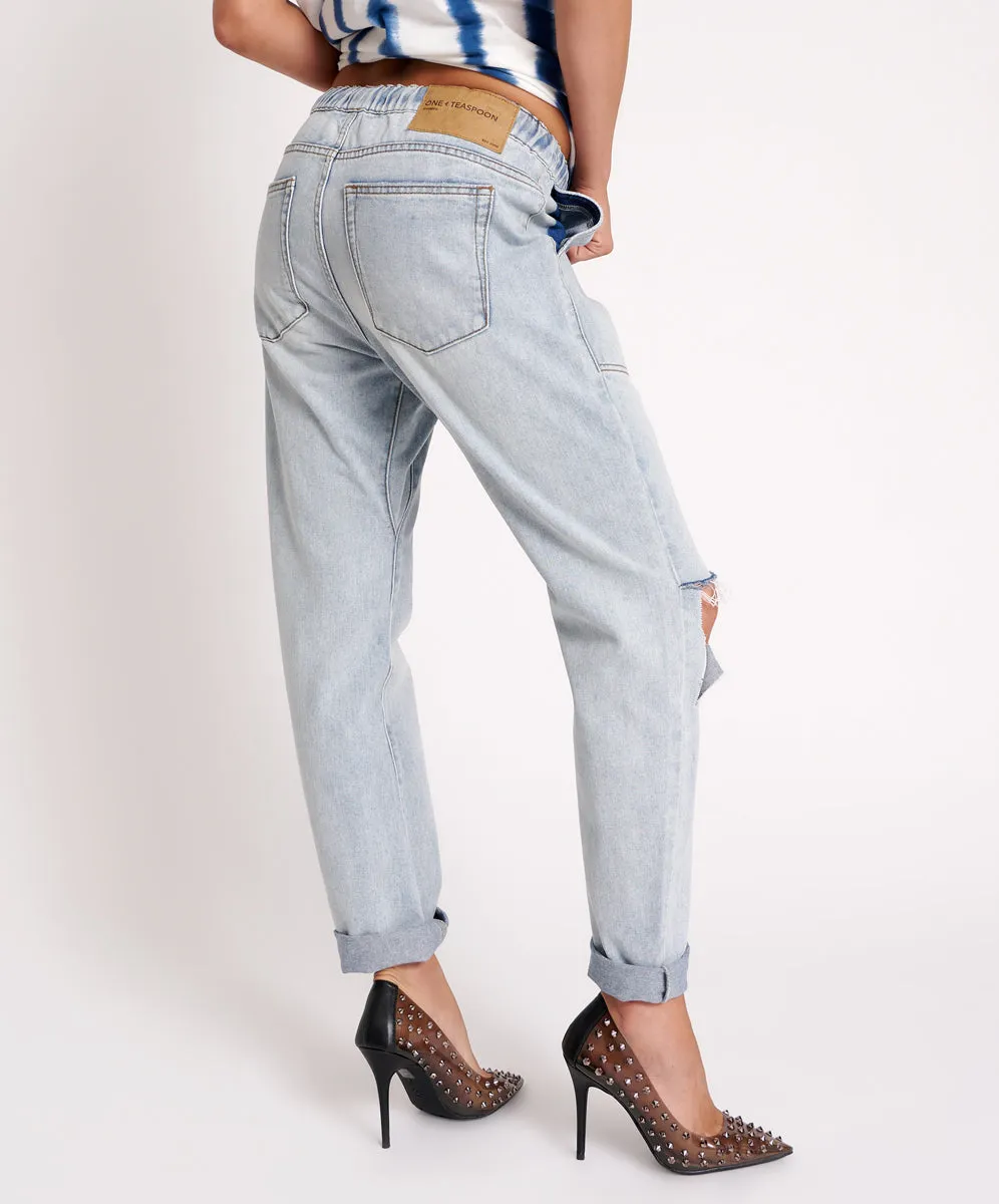 Shabbies Low Waist Drawstring Boyfriend Denim Jeans - Dream