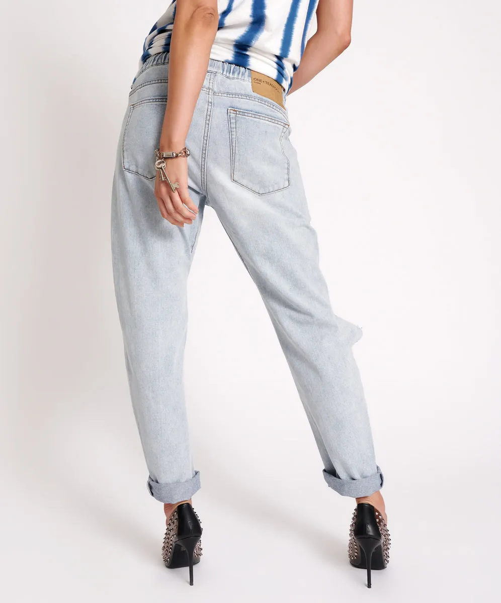 Shabbies Low Waist Drawstring Boyfriend Denim Jeans - Dream