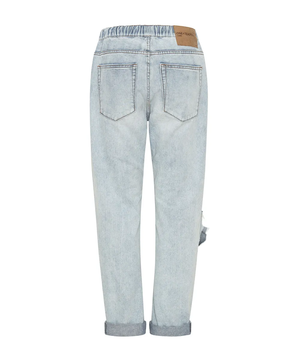 Shabbies Low Waist Drawstring Boyfriend Denim Jeans - Dream