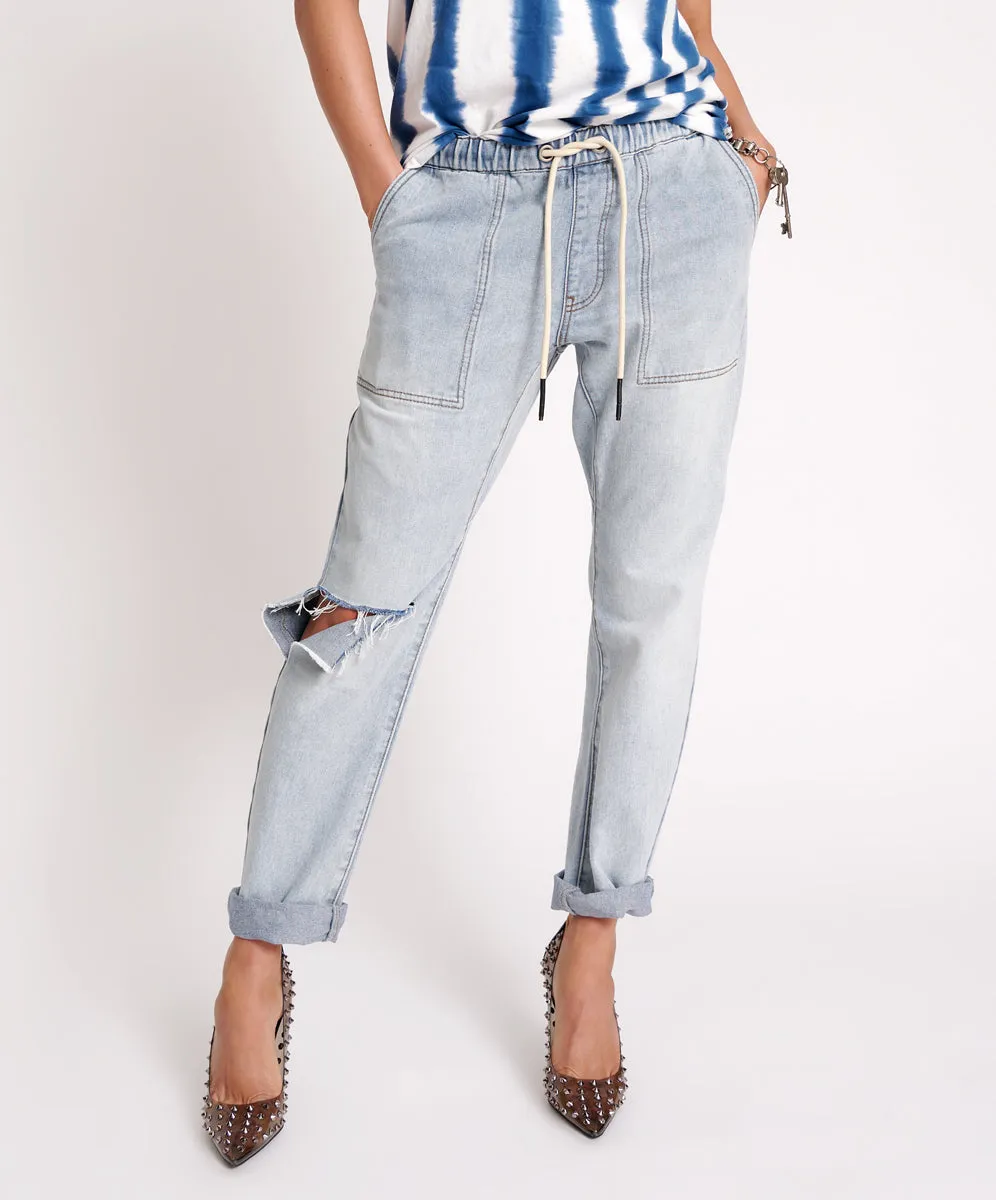 Shabbies Low Waist Drawstring Boyfriend Denim Jeans - Dream