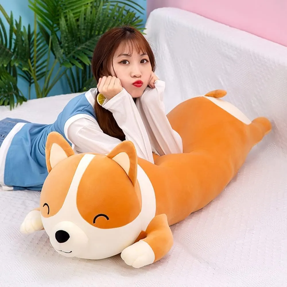 Shiba Inu Plush - Long Soft Dog Pillow, Cute Corgi Akita Plush Toy, Yellow (80cm/31.5inch)