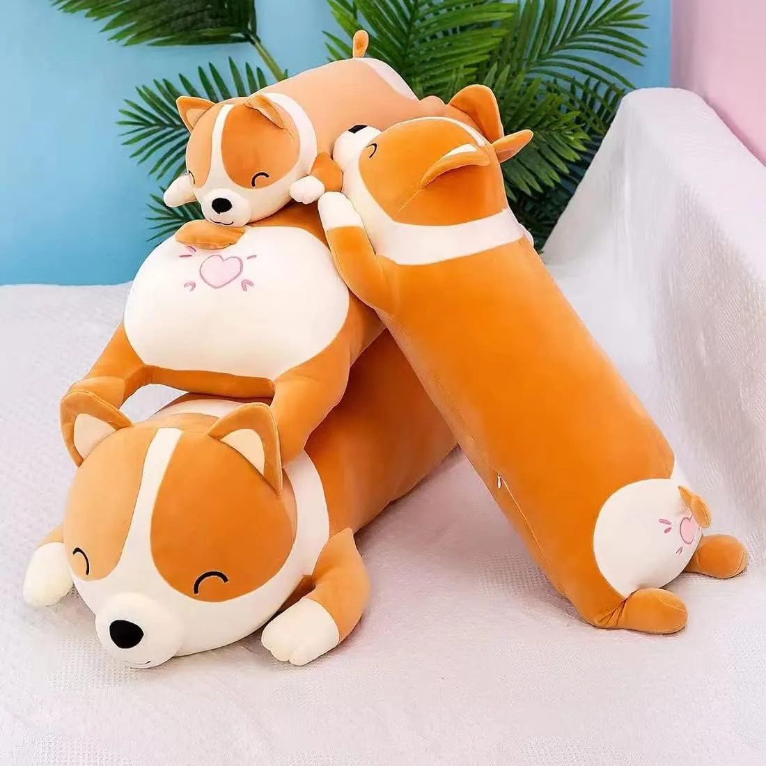 Shiba Inu Plush - Long Soft Dog Pillow, Cute Corgi Akita Plush Toy, Yellow (80cm/31.5inch)