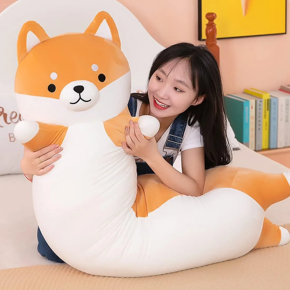 Shiba Inu Soft Plush Pillow Long Cute Corgi Dog Plush Husky Plush Pillow Akita Plushie Body Pillow Stuffed Animals Toy for Adults Kids Home Decor Gift, 70cm/27.55Inch