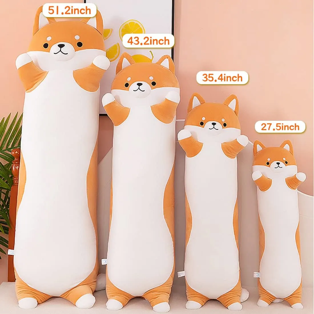 Shiba Inu Soft Plush Pillow Long Cute Corgi Dog Plush Husky Plush Pillow Akita Plushie Body Pillow Stuffed Animals Toy for Adults Kids Home Decor Gift, 70cm/27.55Inch