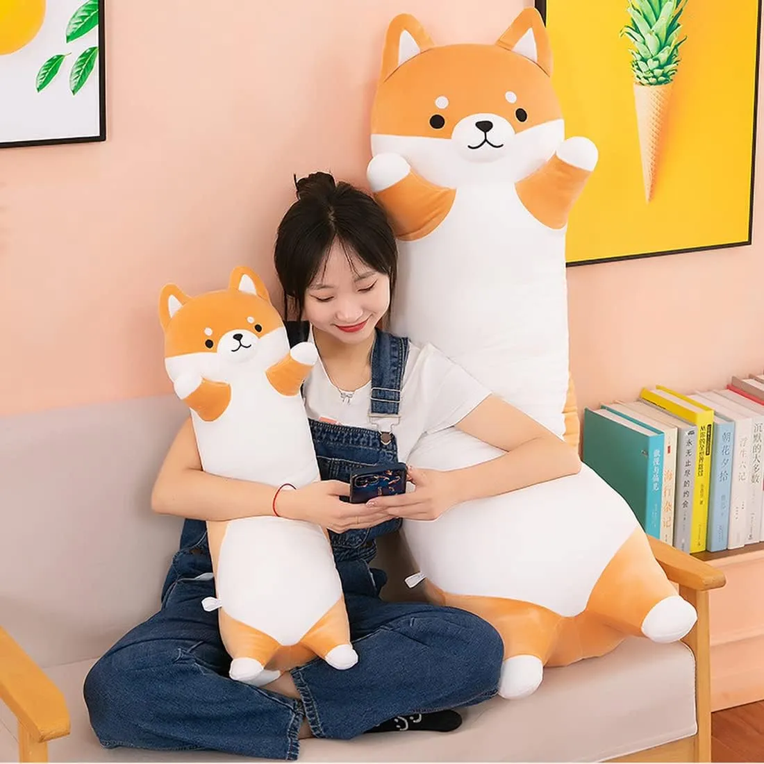 Shiba Inu Soft Plush Pillow Long Cute Corgi Dog Plush Husky Plush Pillow Akita Plushie Body Pillow Stuffed Animals Toy for Adults Kids Home Decor Gift, 70cm/27.55Inch