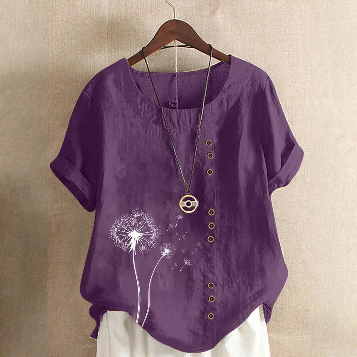 Short Sleeve Shirts for Women Fashion Print Loose Fitted Tops Casual Crew Neck Lightweight Summer Boho T-Shirts