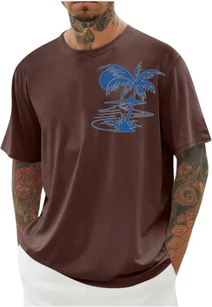 Short Sleeve Tshirts for Men Fashion Hawaiian Print Short Sleeve Pullover Tees Summer Loose Fit Athletic T-Shirts