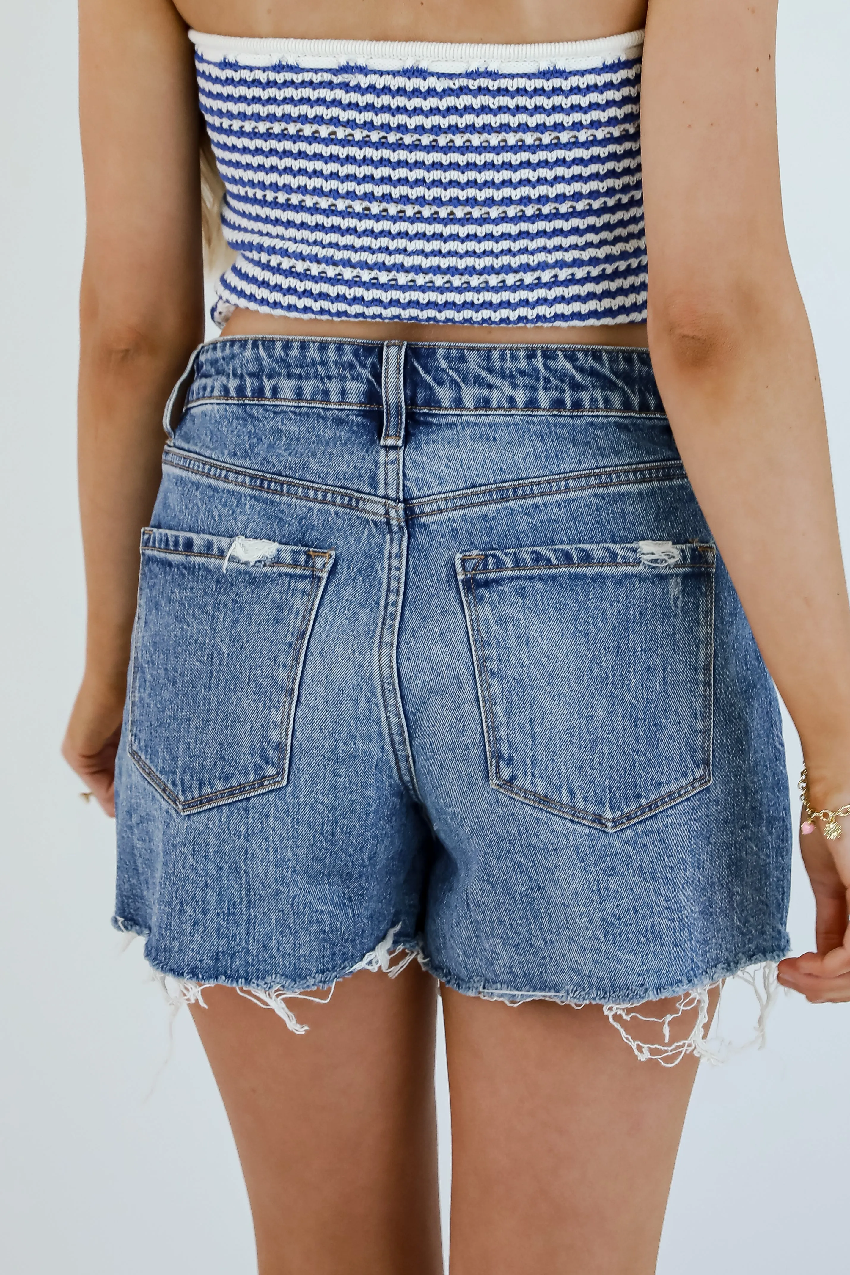 Sienna Medium Wash Super High-Rise Distressed Denim Shorts
