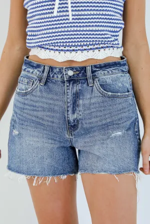 Sienna Medium Wash Super High-Rise Distressed Denim Shorts