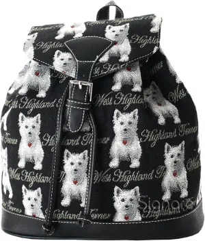 Signare Tapestry Fashion Backpack Rucksack for Women with Black & White Westie Dog Design (RUCK-WES)