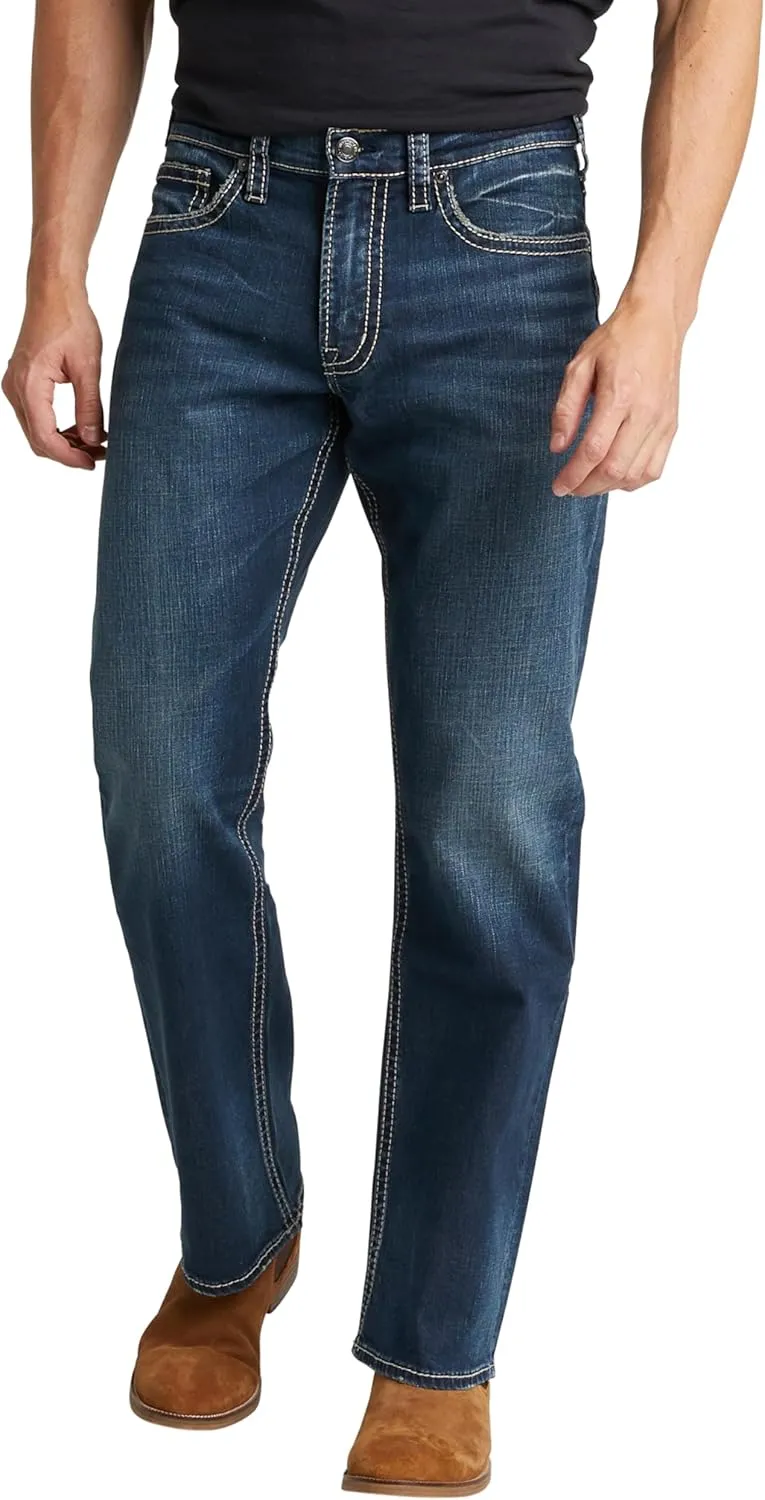 Silver Jeans Co. Men's Zac Relaxed Fit Straight Leg Jeans, Dark Indigo Wash, 36W x 34L