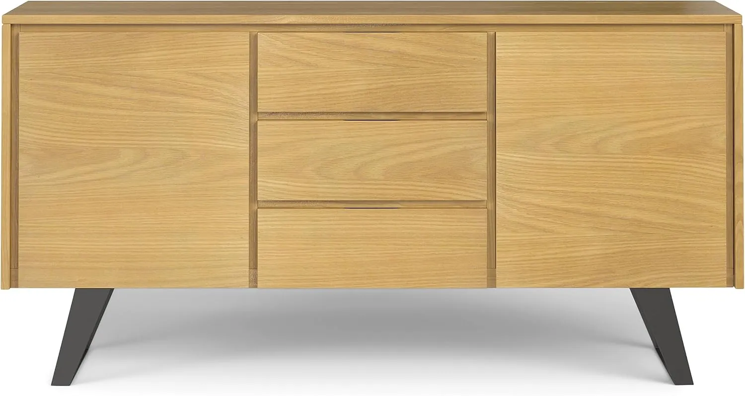 SIMPLIHOME Lowry 60 inch x 17 inch Rectangle Modern Industrial Sideboard Buffet in Oak Veneer for the Dining Room and Kitchen