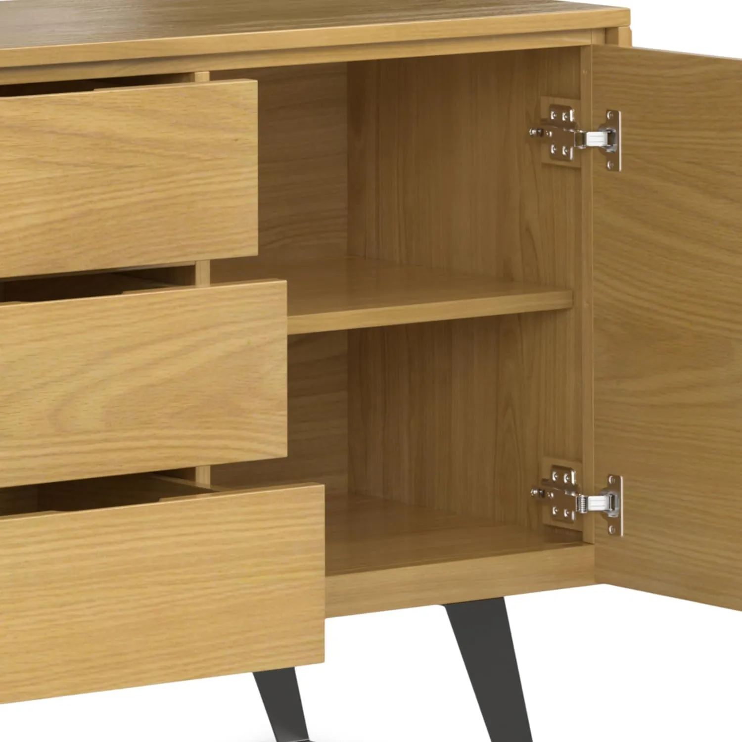 SIMPLIHOME Lowry 60 inch x 17 inch Rectangle Modern Industrial Sideboard Buffet in Oak Veneer for the Dining Room and Kitchen