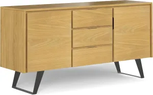 SIMPLIHOME Lowry 60 inch x 17 inch Rectangle Modern Industrial Sideboard Buffet in Oak Veneer for the Dining Room and Kitchen