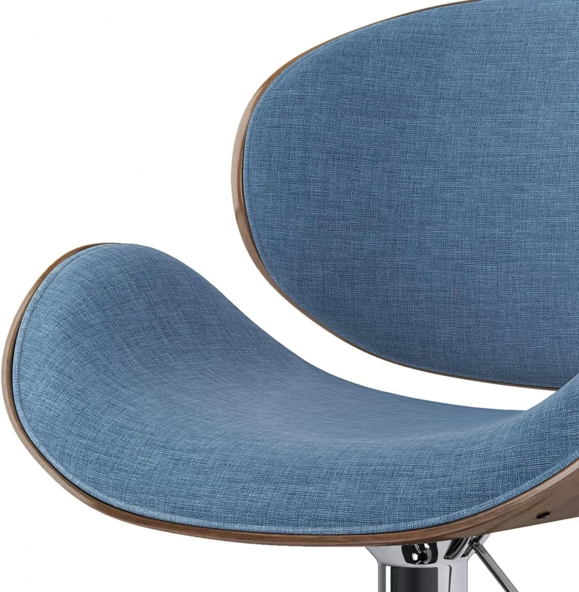 SIMPLIHOME Marana Adjustable Swivel Bar Stool - 33 inch Seat Height Upholstered Metal Bar Chair in Blue Linen Look Fabric, Mid Century Seating for Kitchen or Bar with Curved Bentwood Back