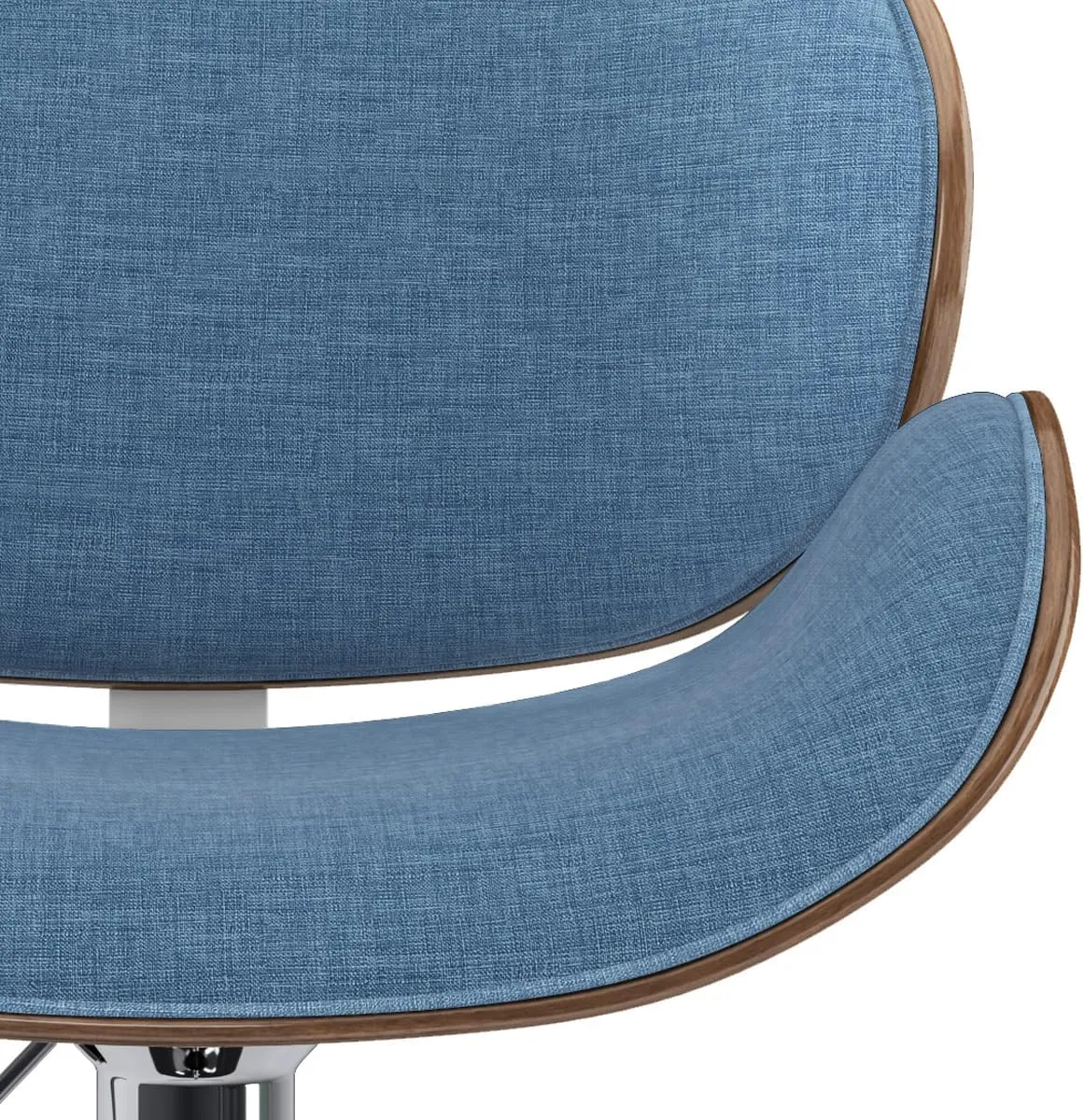 SIMPLIHOME Marana Adjustable Swivel Bar Stool - 33 inch Seat Height Upholstered Metal Bar Chair in Blue Linen Look Fabric, Mid Century Seating for Kitchen or Bar with Curved Bentwood Back