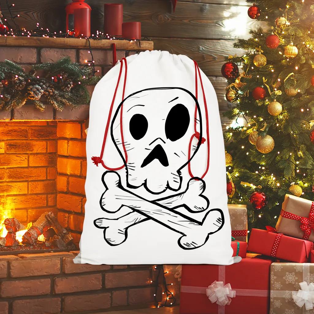 Skull and Cross Bones Sublimation Linen Drawstring Sack