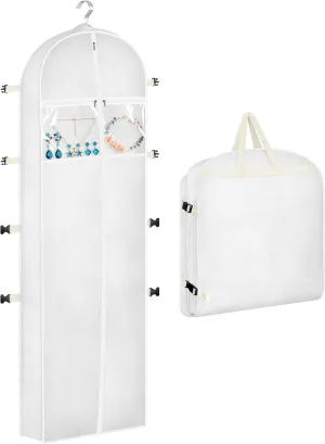 SLEEPING LAMB 70" Wedding Dress Garment Bag, Bridal Travel Dress Bags for Gwons with Adjustable Buckles And Accessory Pockets Dress Cover for Prom Evening Gown, Long Dress Storage, White