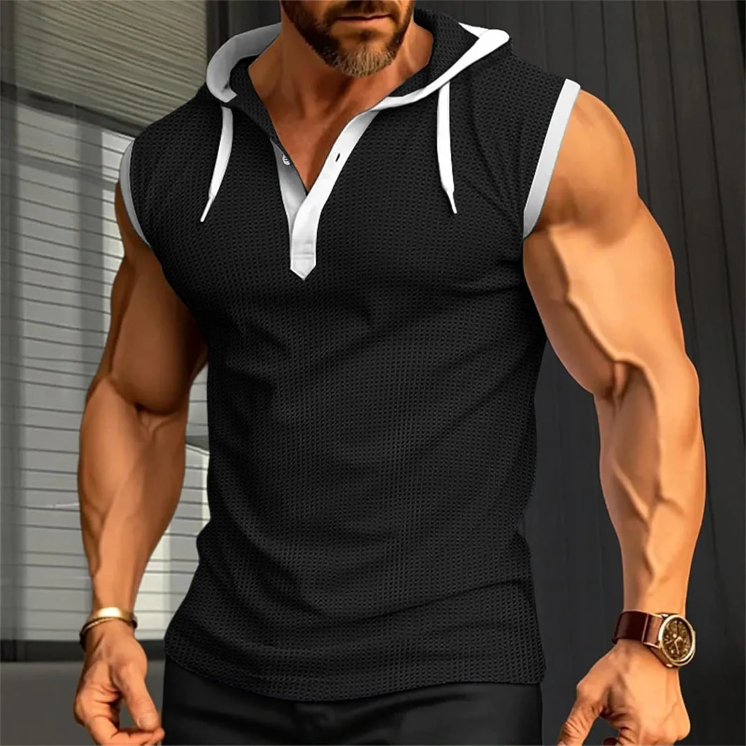 Sleeveless Hoodies for Men Button Down V Neck Tank Tops Workout Gym Casual Muscle Oversized Summer Fashion Big and Tall Vest