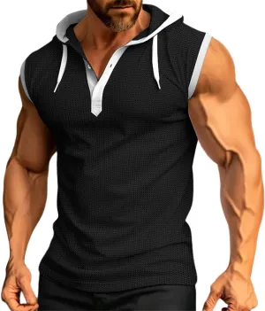 Sleeveless Hoodies for Men Button Down V Neck Tank Tops Workout Gym Casual Muscle Oversized Summer Fashion Big and Tall Vest