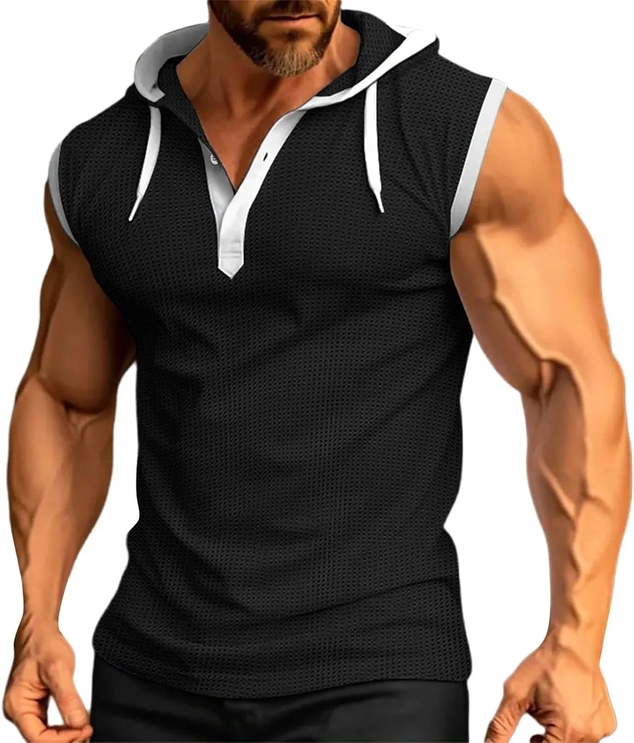 Sleeveless Hoodies for Men Button Down V Neck Tank Tops Workout Gym Casual Muscle Oversized Summer Fashion Big and Tall Vest