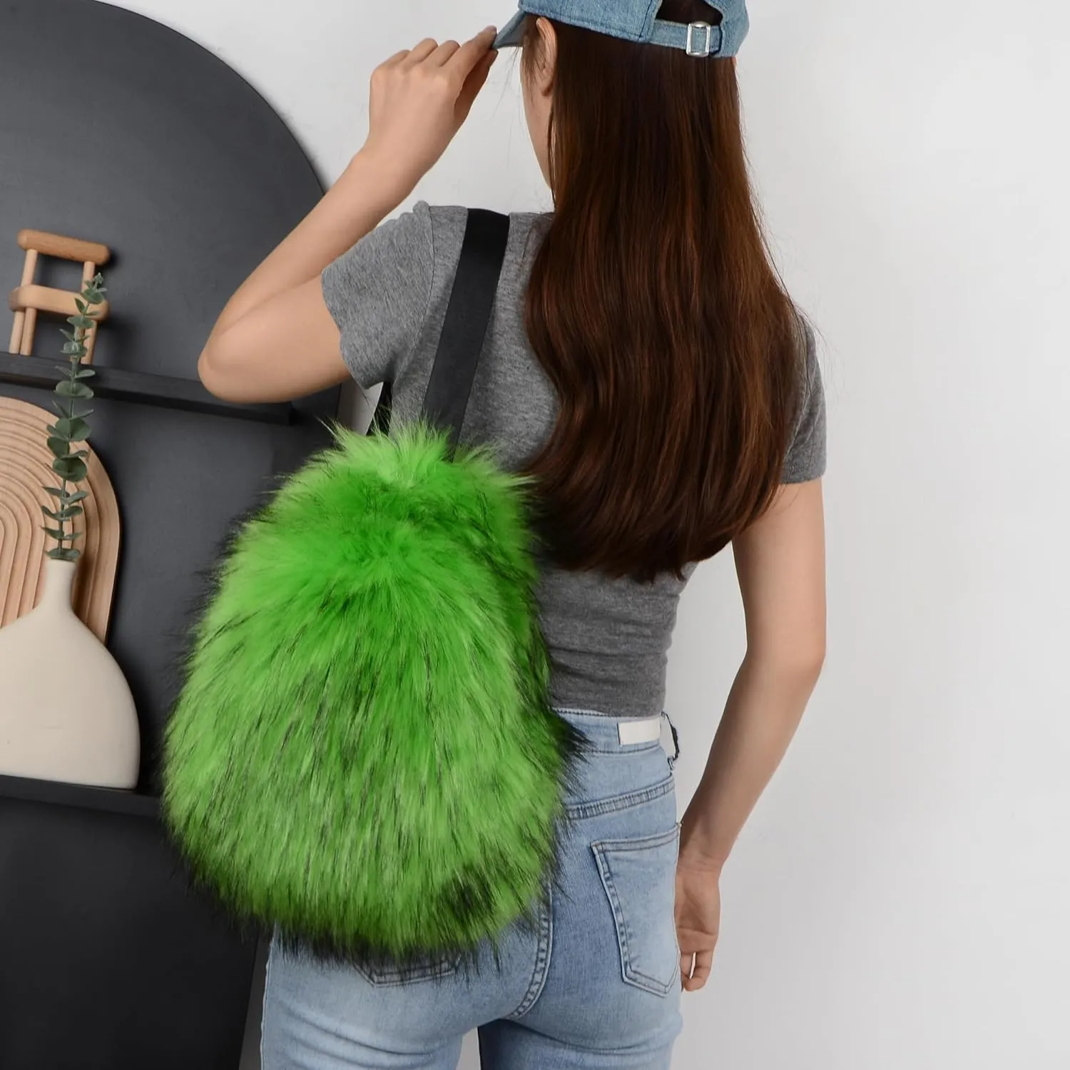 Sling Bag for Women Crossbody Chest Bag Cute Purse Fuzzy Fur Bag for Outdoor Hiking Trips