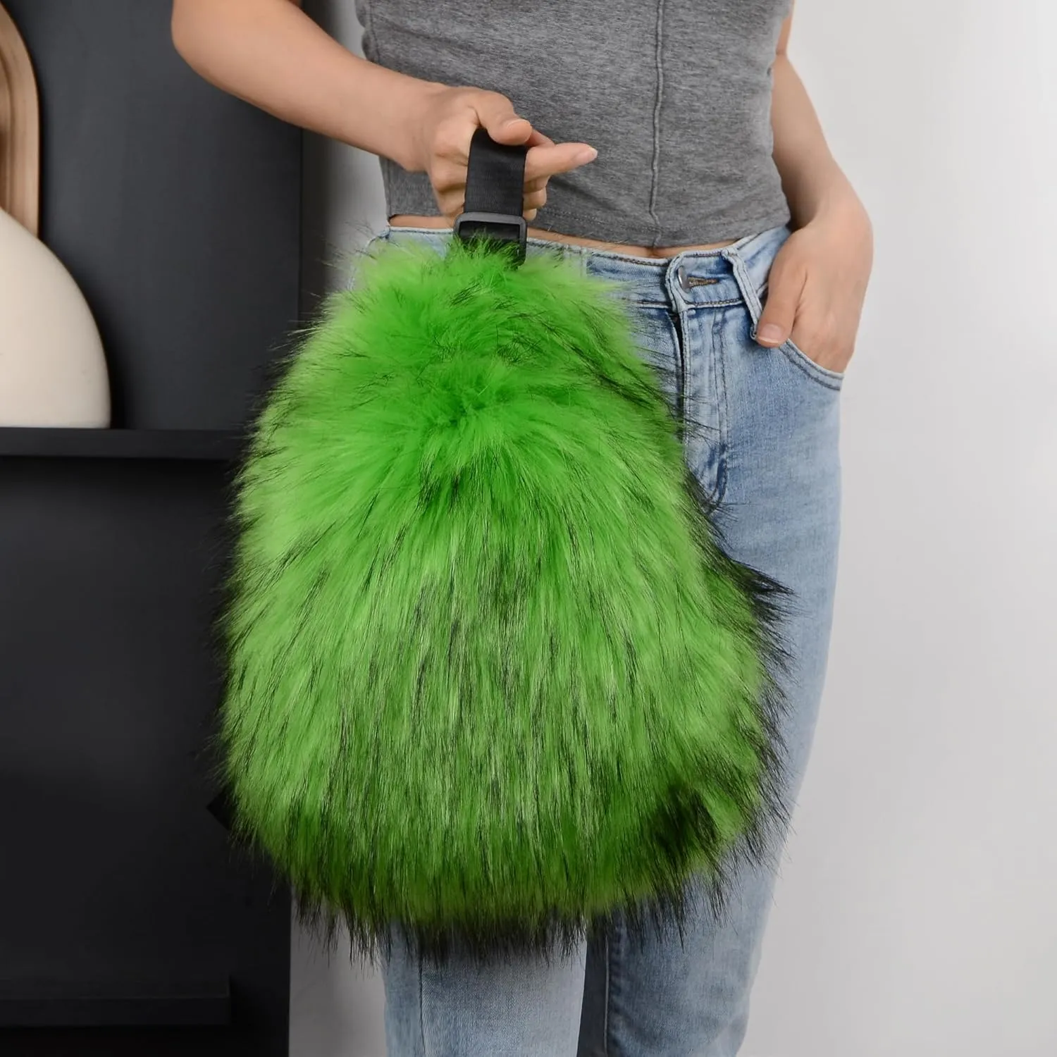 Sling Bag for Women Crossbody Chest Bag Cute Purse Fuzzy Fur Bag for Outdoor Hiking Trips