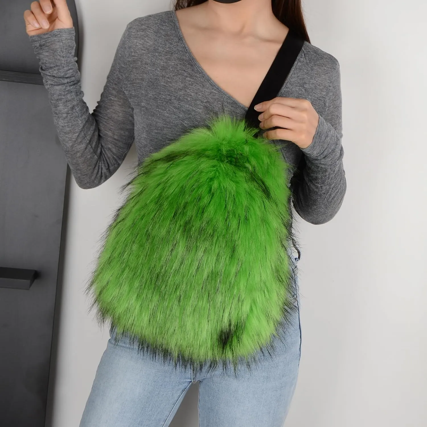 Sling Bag for Women Crossbody Chest Bag Cute Purse Fuzzy Fur Bag for Outdoor Hiking Trips