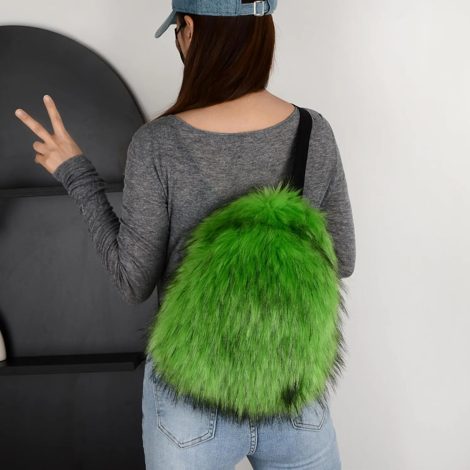 Sling Bag for Women Crossbody Chest Bag Cute Purse Fuzzy Fur Bag for Outdoor Hiking Trips