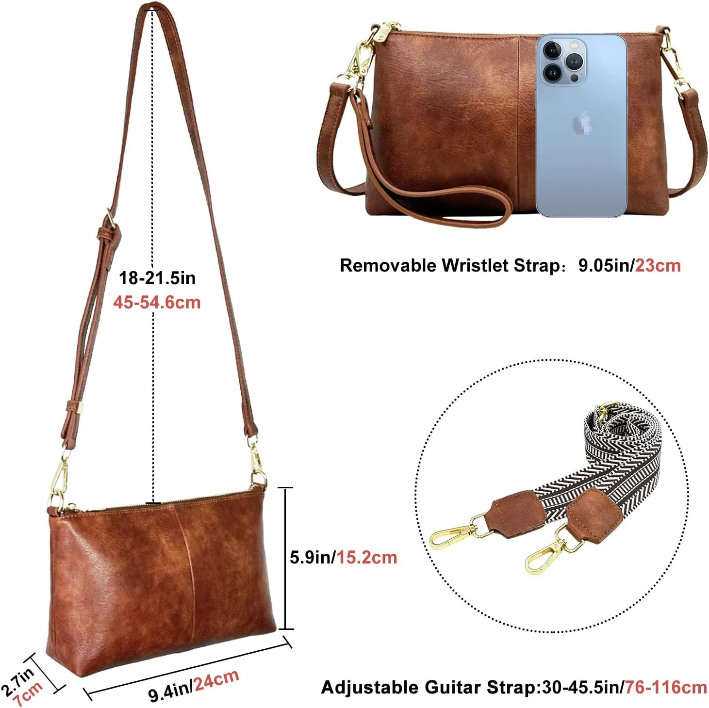 Small Crossbody Clutch Purses Bags for Women Wristlet Wallet Vegan Shoulder Handbags Guitar Strap   Leather Strap