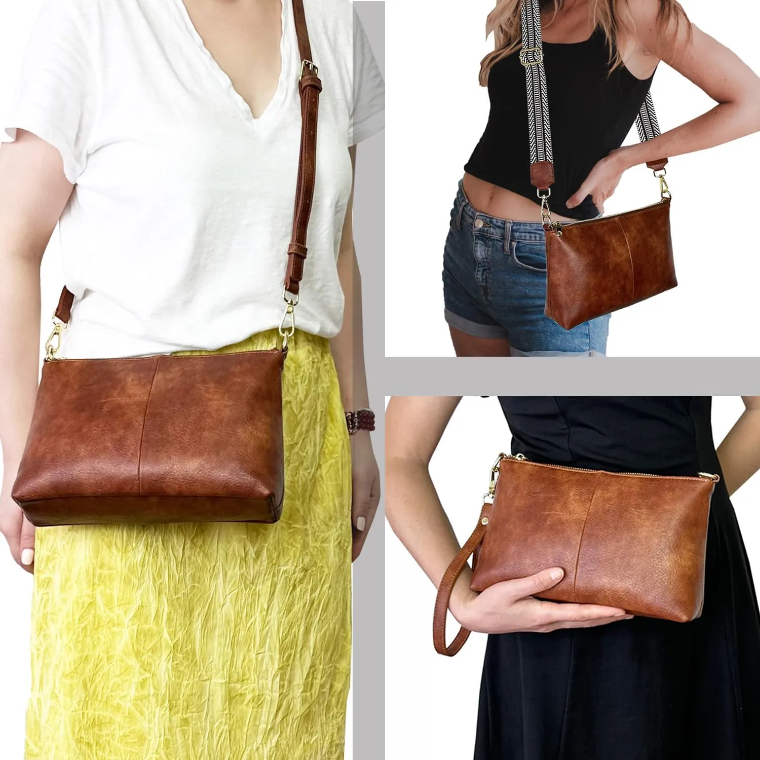 Small Crossbody Clutch Purses Bags for Women Wristlet Wallet Vegan Shoulder Handbags Guitar Strap   Leather Strap