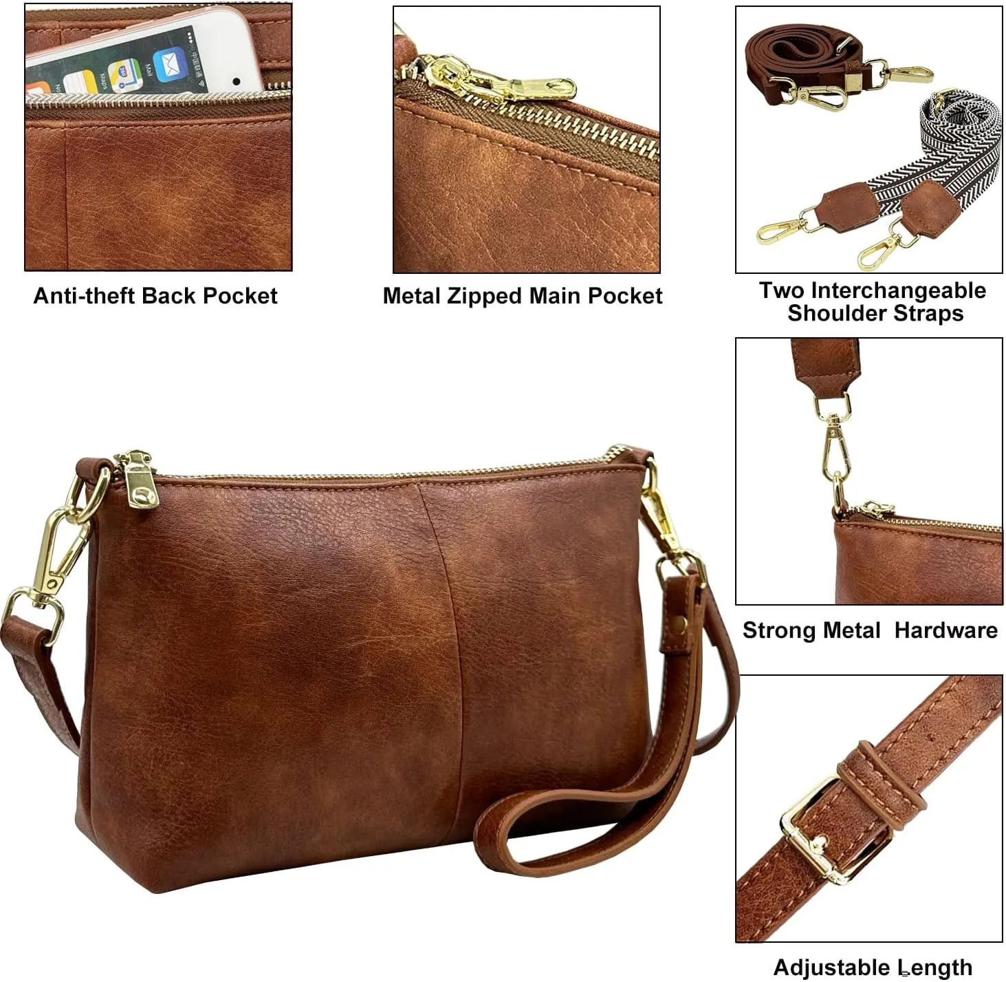 Small Crossbody Clutch Purses Bags for Women Wristlet Wallet Vegan Shoulder Handbags Guitar Strap   Leather Strap