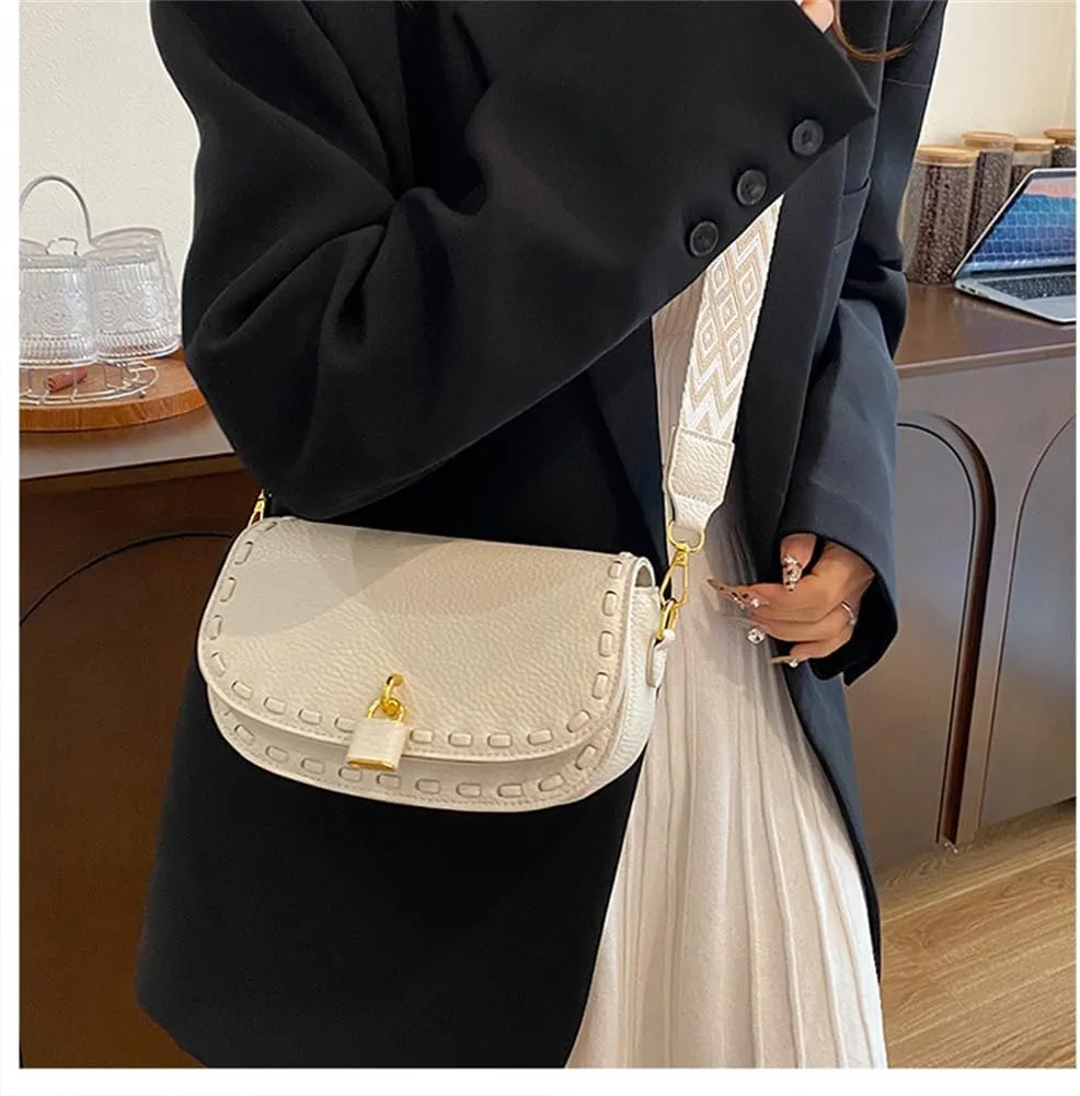 Small Leather Saddle Shoulder Bag with Guitar Strap Trendy Flap Saddle Purses Trendy Vegan Leather Crossbody Bag